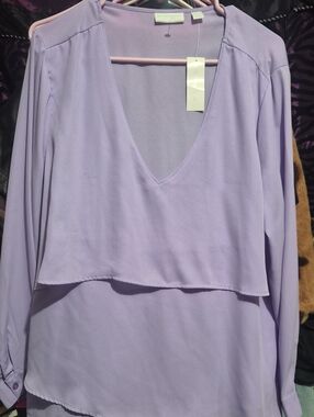 Light Lavender V-Neck Blouse by New York & Company